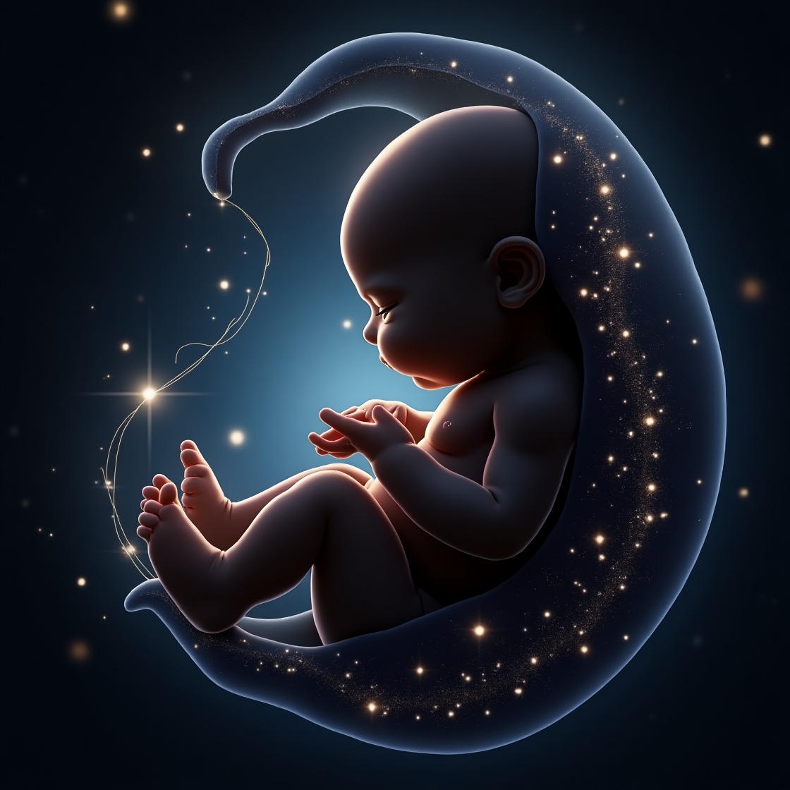 Artistic illustration of a baby with spina bifida in the womb